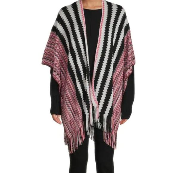 Missoni Made In Italy Zig Zag Fringed Ruana Wool Blend Scarf For Women's - Picture 3 of 9